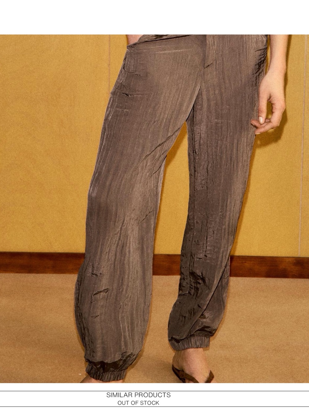 Zara Brown Crinkled Wide-Leg Pants